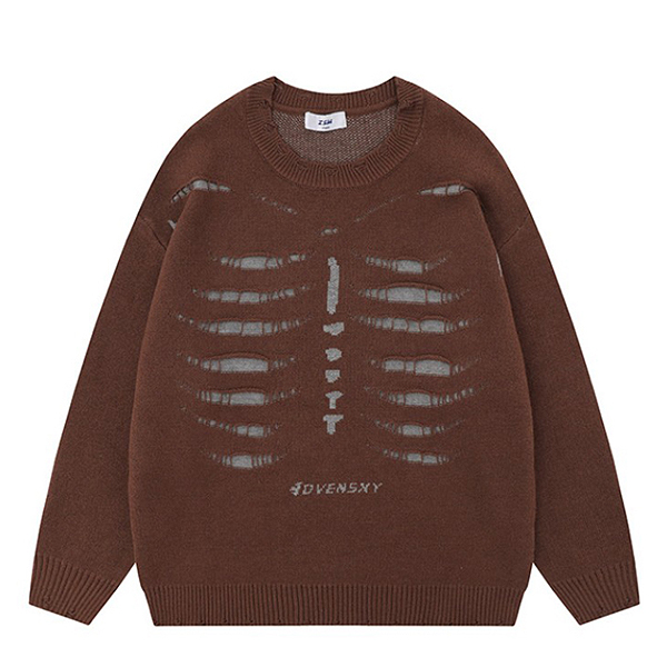 Hole Thoracic Bone Embroidery 2Color Knit Sweater (8590)