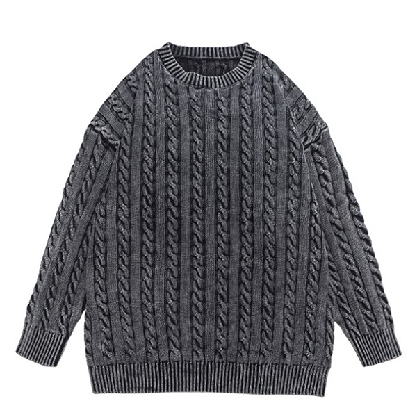 Vintage Black Daily Twist Weaving Knit Sweater (8651)