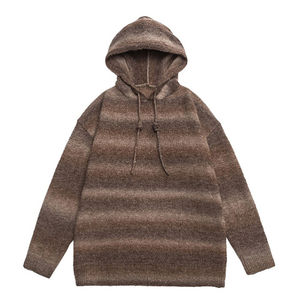 Wool Stripe Pattern Loose 2Color Hood Knit Sweater (8654)