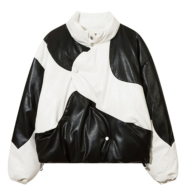 Blackwhite Milkcow Pattern Leather Padding Jacket (8698)