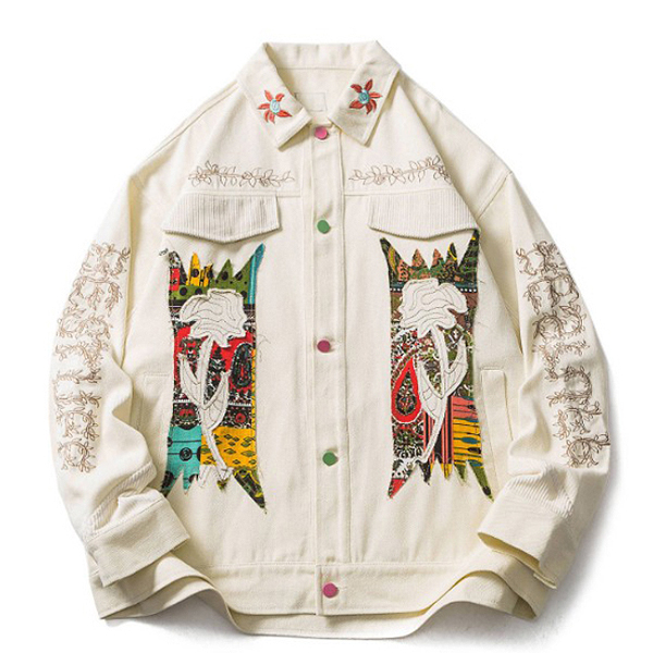 Ivory Vivid Flower Paisley Embroidery Linen Jacket (8705)