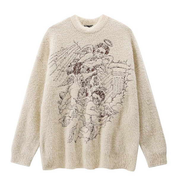 Fluffy Cupid Eros Embroidery 2Color Knit Sweater (8721)
