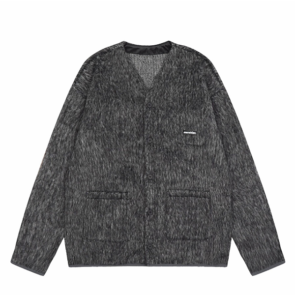 Dark Gray Mershier Mini Patch Fluffy Wool Knit Cardigan (8724)