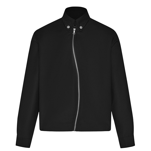 Black Clean Modern Wave Zipper Plain Jacket (8730)