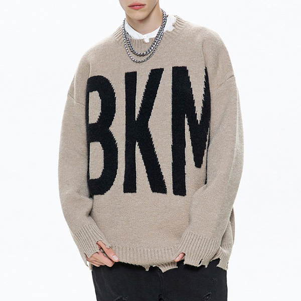 Huge Bkm Alphabet Embroidery 2Color Knit Sweater (8756)