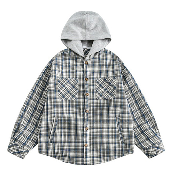 Casual Dense Check Pattern 2Color Hood Shirt (8768)