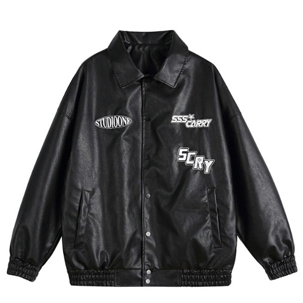 Scry Logo Embroidery Classic Leather 2Color Jacket (8774)
