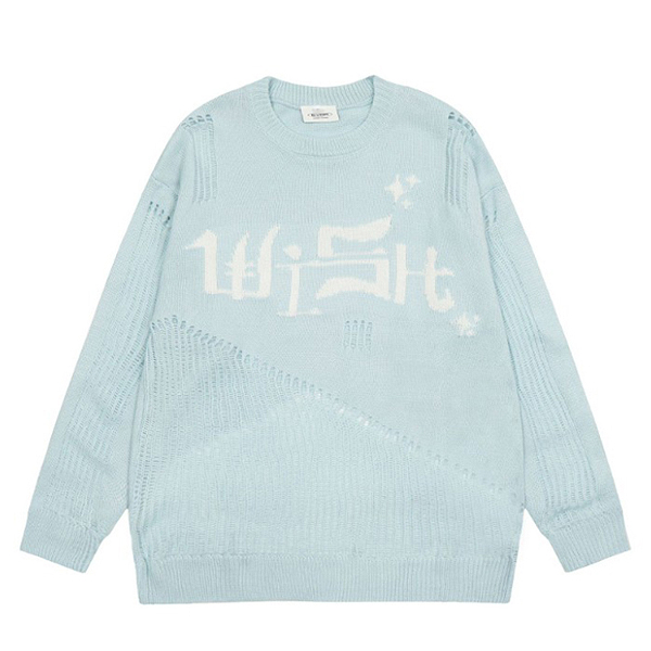 Light Lettering Embroidery Damages 3Color Knit Sweater (8820)