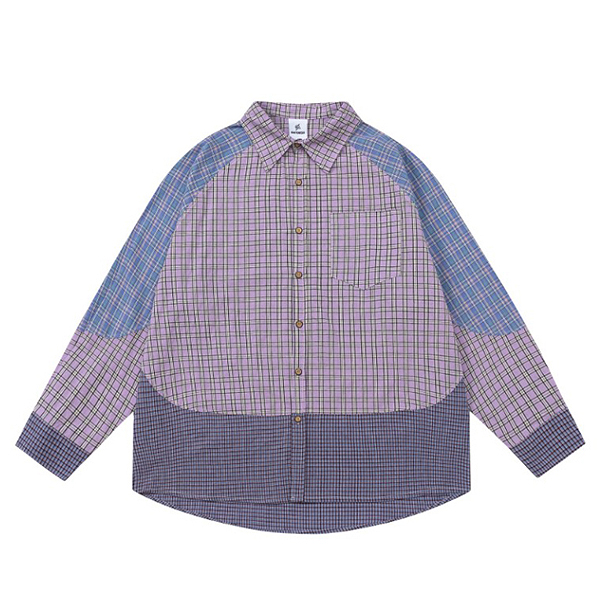 Purple Variety Check Pattern Casual Loose Shirt (8853)