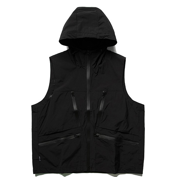 Black Daily Simple Multi Pockets Workwear Hood Vest (8871)