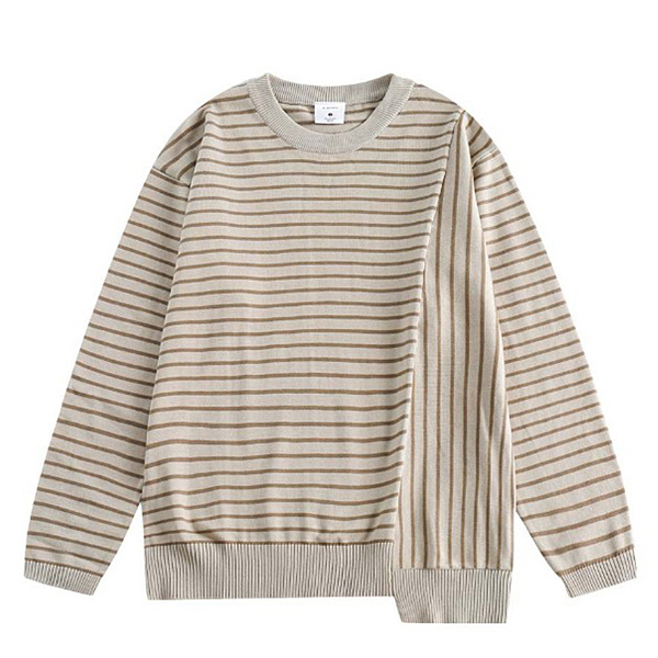 Unbalanced Horizontal Vertical Stripe 2Color Knit Sweater (8876)