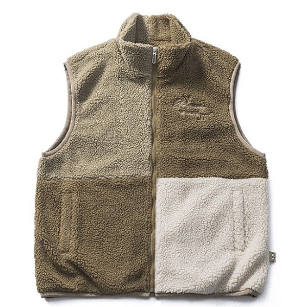 Khaki Quarter Blocks Lettering Embroidery Fleece Vest (8859)