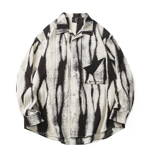 Blackwhite Whole Pattern Stripe Chain Loose Shirt (8862)