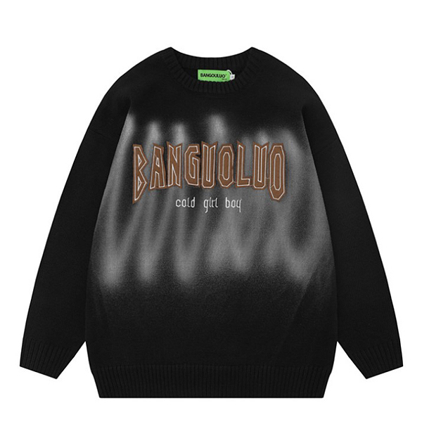 Banguoluo Stitch Patch Embroidery 2Color Knit Sweater (8897)