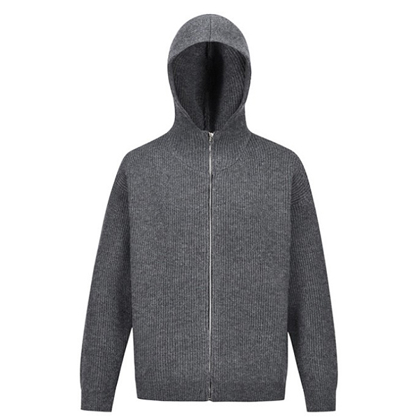 Charcoal Gray Unisex Daily Simple Hood Knit Zip-Up (8888)