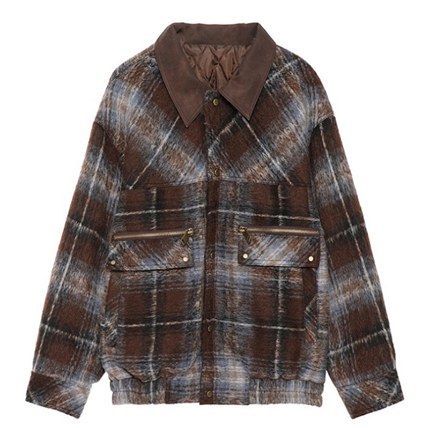 Brown Casual Modern Check Pattern Quilting Jacket (8925)