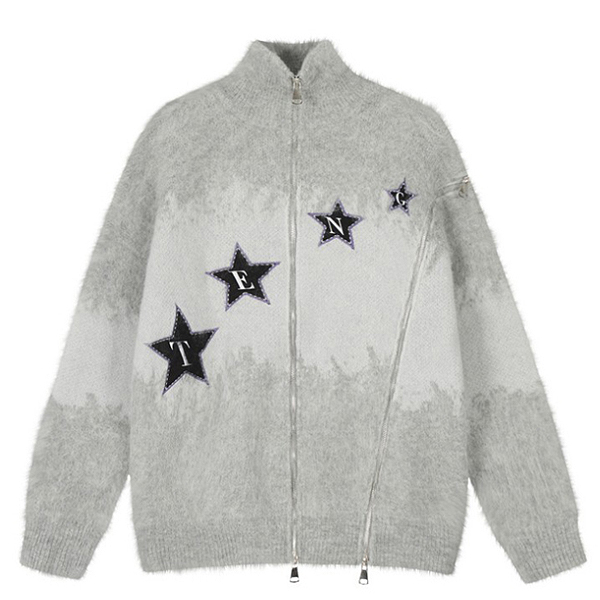 Teng Stitch Star Embroidery 2Color Knit Zip-Up (8926)