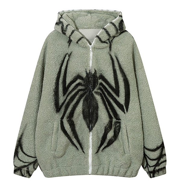 Big Spider Webs Fluffy Soft Fur 2Color Hood Zip-Up (8927)
