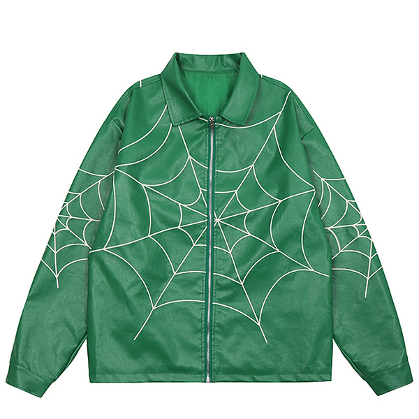 Whole Spider Webs Embroidery Leather 2Color Jacket (8933)
