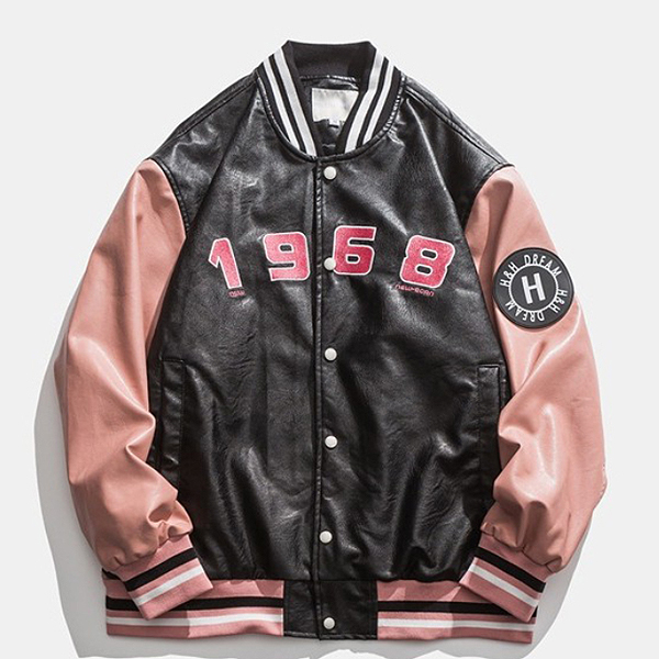 Funky Dream Circle Patch Leather 2Color Stadium Jacket (8986)