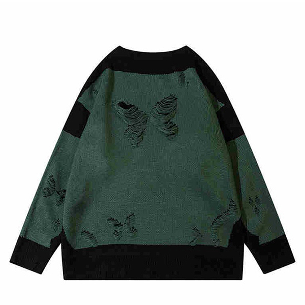 Butterflies Damage Embroidery Loose 2Color Knit Sweater (8990)