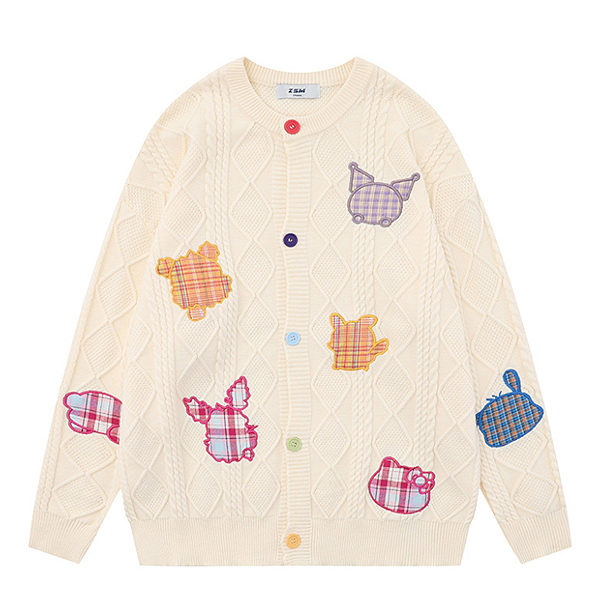 Sanrio Characters Check Patches 2Color Knit Cardigan (8991)