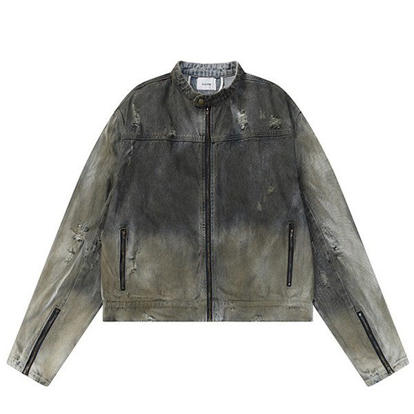 Gray Old Vintage Washing Damages Denim Jacket (9165)