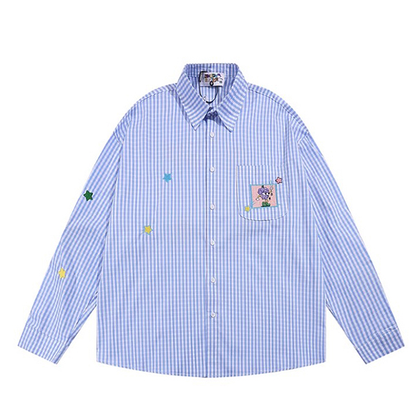 Vivid Star Fruits Embroidery Check Pattern 2Color Shirt (9500)