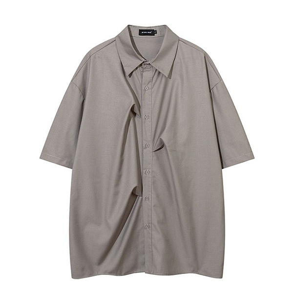 Unisex Modern Pintuck Shirring Loose 2Color 1/2 Shirt (9647)