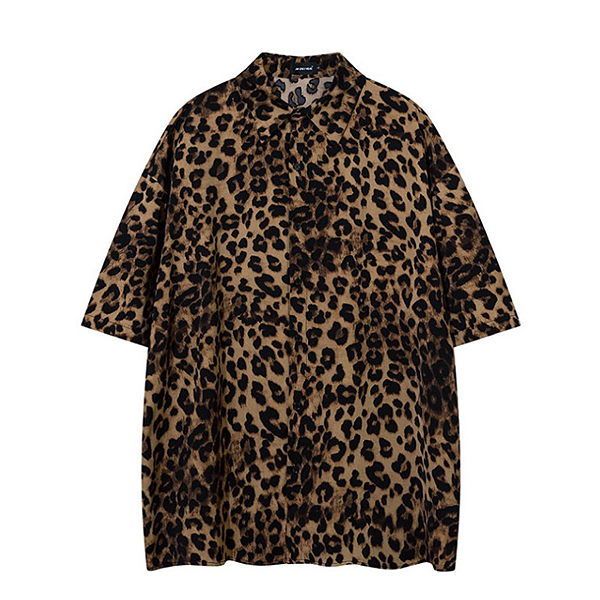 Brown Chic Entire Leopard Pattern Loose 1/2 Shirt (9673)