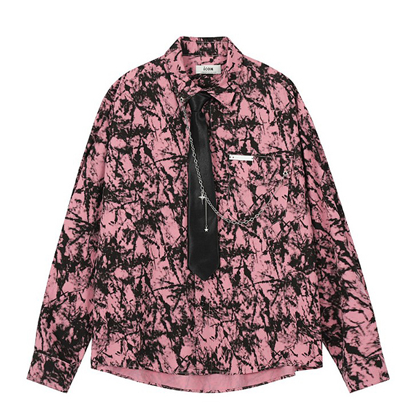 Pink Tiedye Pattern Tie Chain Pocket Loose Shirt (9760)
