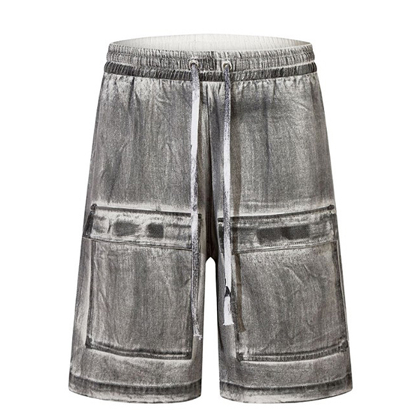 Black Grayish Pattern Big Pockets 1/2 Casual Pants (9765)