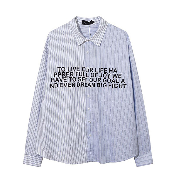 Light Blue Live Dream Lettering Half Stripe Shirt (9787)
