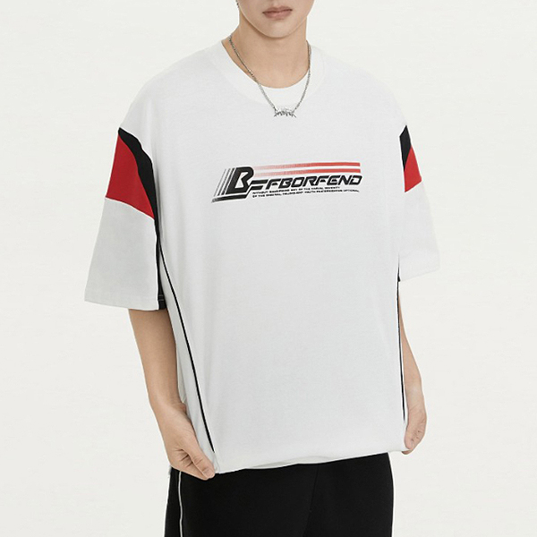 Twotone Colored Line Sporty Logo Printing 2Color TEE (9878)