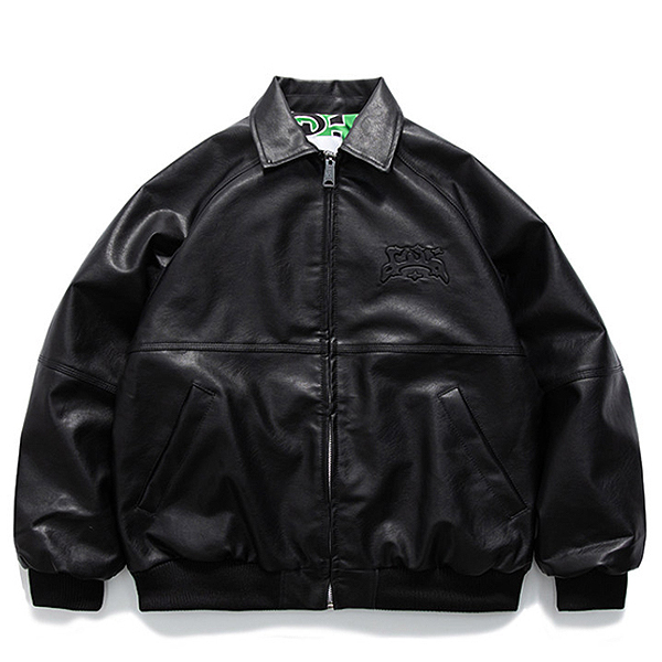 Black Classic Signature Embo Glossy Leather Jacket (9890)