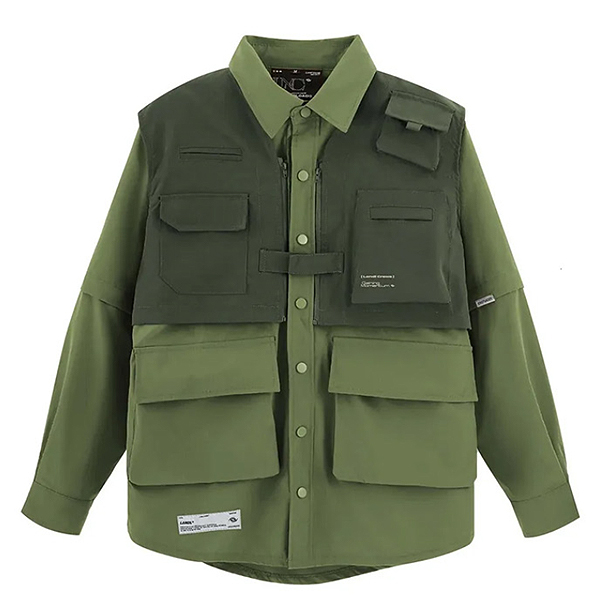 Solid Lettering Pockets Vest Layered 2Color Jacket (9964)