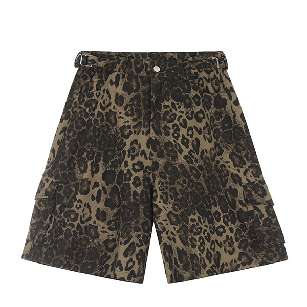 Brown Green Leopard Pattern Side Buckle 1/2 Pants (0517)
