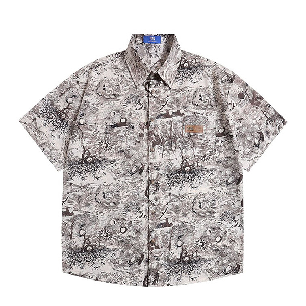 Natural Trees Pattern Patch Pocket 2Color 1/2 Shirt (9998)