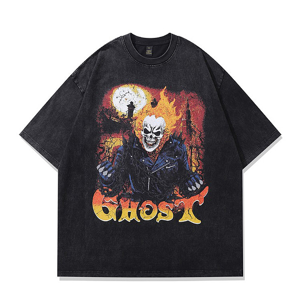 Vintage Black Ghost Outraged Fire Skull Printing TEE (0614)