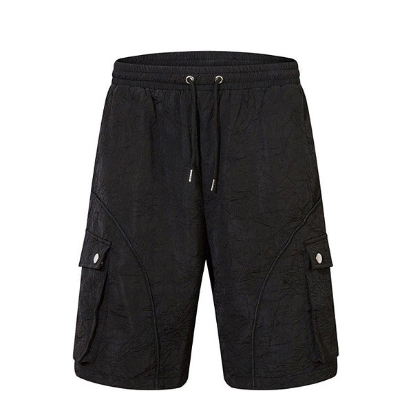 Black Wrinkle Side Big Pockets 1/2 Casual Pants (0655)