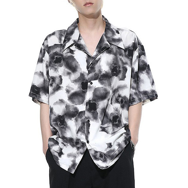 Smudged Paint Tiedye Pattern Loose 2Color 1/2 Shirt (0657)