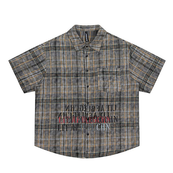 Layered Lettering Check Pattern Pocket 2Color 1/2 Shirt (0666)
