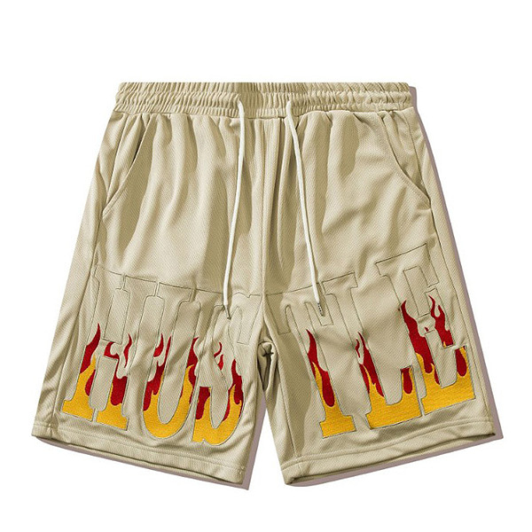 Hustle Burning Fire Embroidery 2Color 1/2 Casual Pants (0690)