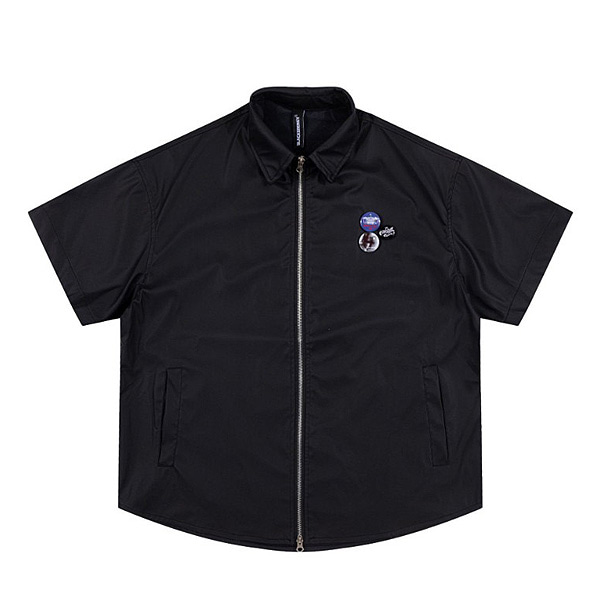 Black Pin Buttons Twoway Zipper 1/2 Shirt (0675)
