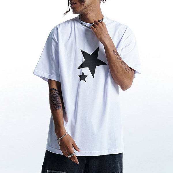 White Double Stars Printing Simple Loose TEE (0711)