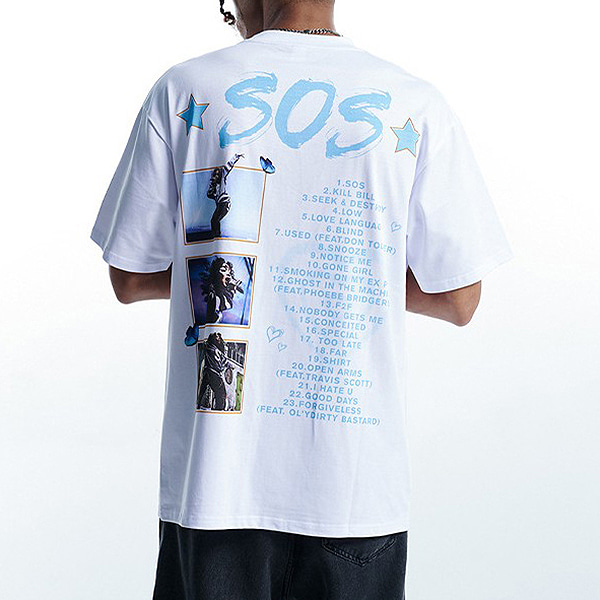 White Back Sos Real Photos Print Lettering TEE (0726)
