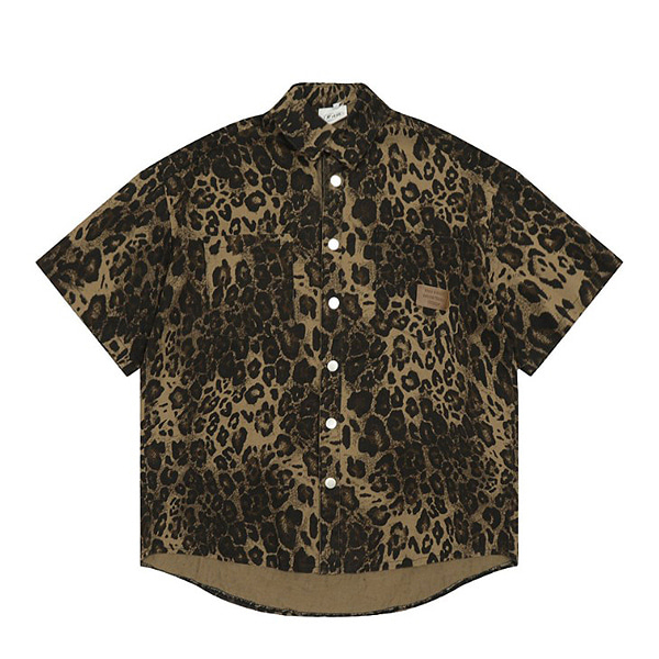 Brown Green Leopard Pattern Mini Patch 1/2 Shirt (0704)