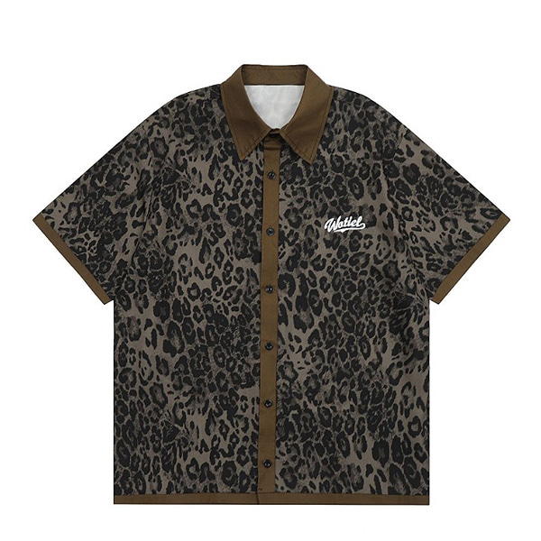Brown Green Colored Lines Leopard Pattern 1/2 Shirt (0705)