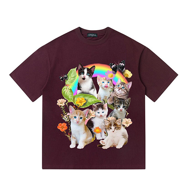 Rainbow Flower Butterfly Cats Printing 6Color TEE (0739)
