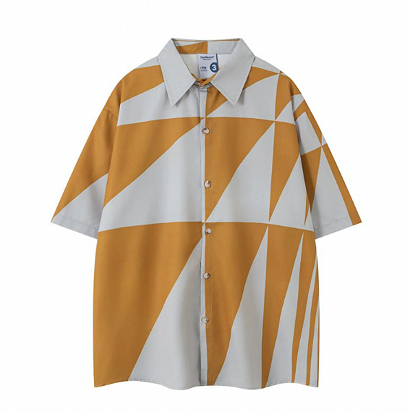 Half Grid Oblique Line Pattern Loose 2Color 1/2 Shirt (0793)
